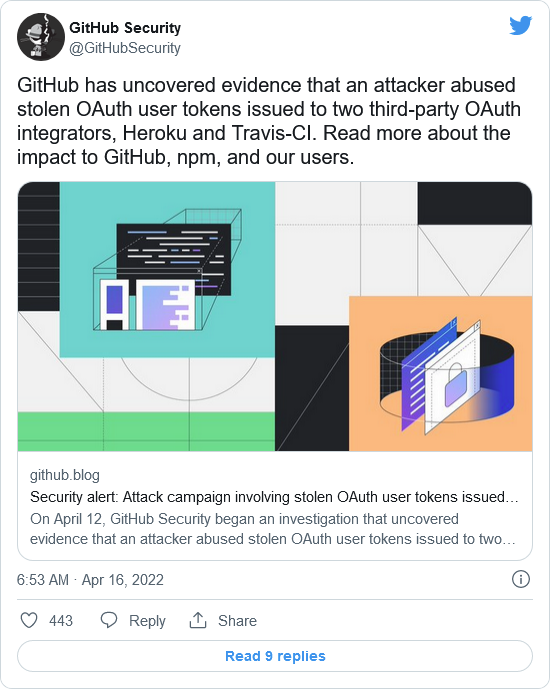 GitHub透露：攻击者利用偷来的OAuth令牌入侵了几十个组织-第2张图片-网盾网络安全培训