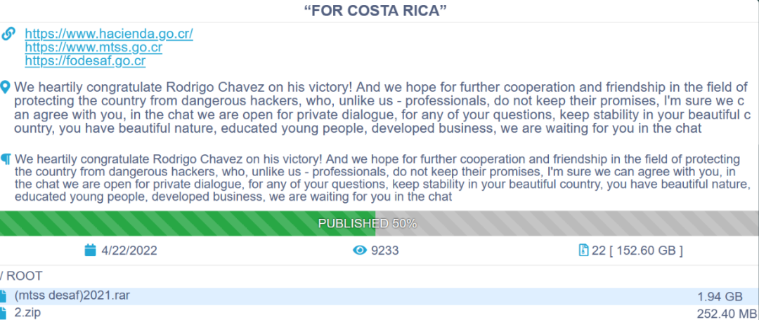 Conti勒索软件团伙威胁要推翻哥斯达黎加政府